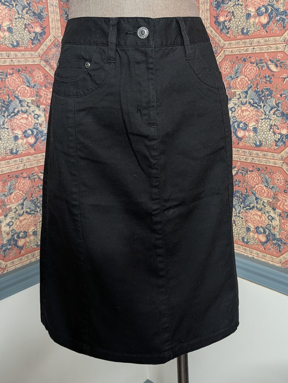 Talbots Black A-Line Stretch Cotton Skirt with Pockets
